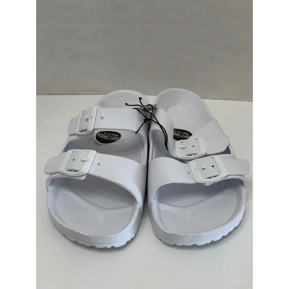 Bobbie Brooks Womens White EVA Double Buckle Slide Sandals Soft Touch Size 10-11